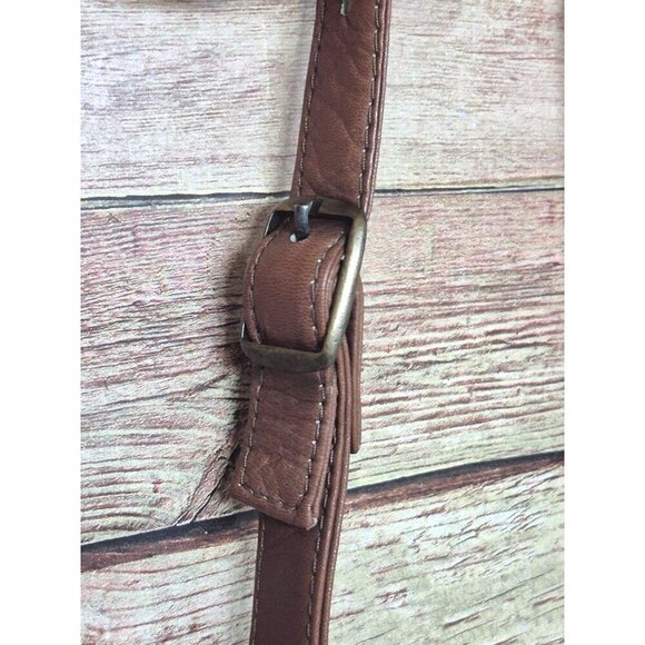 Brown Genuine Leather Crossbody Organizer Purse Bag TEXAS Star Adjustable Strap - Picture 6 of 11